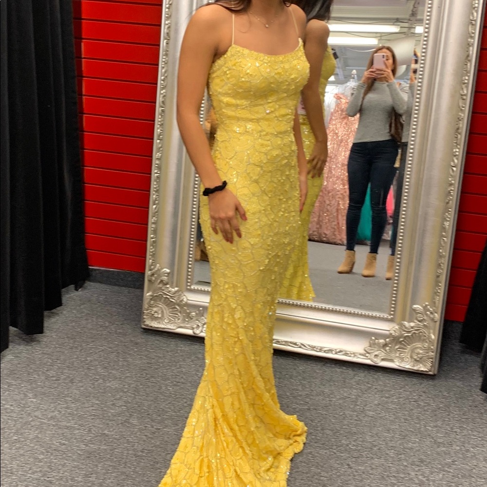 Yellow beaded prom dress